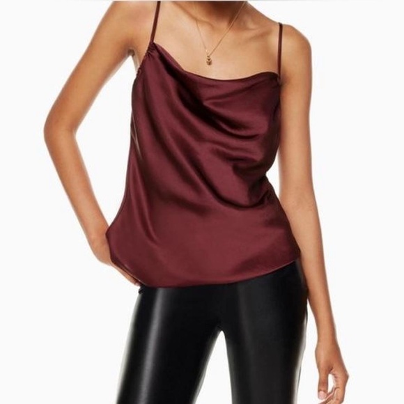 Aritzia Wilfred Allusion Burgundy Wine Satin Draped Front Top Small - Picture 1 of 6